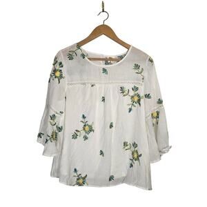 Anthropologie Fig and Flower Embroidered Boho Blouse 2X Summer Bell‎ Sleeves Top